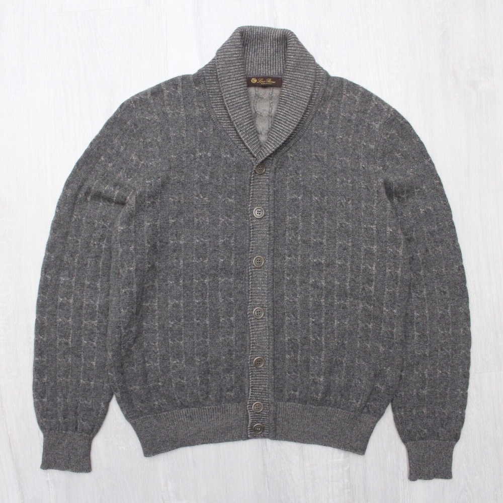 LORO PIANA Grey 100% Cashmere Cable Kit Cardigan / 50 ITALY